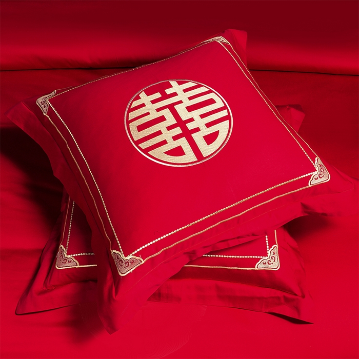 91家纺网 家纺一手货源 找家纺 芊囍纺 2025新款全棉刺绣婚庆四件套 幸福喜嫁金