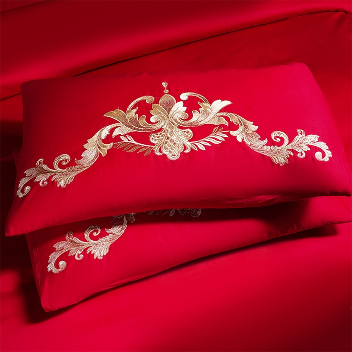 91家纺网 家纺一手货源 找家纺 芊囍纺 2025新款全棉刺绣婚庆四件套 幸福喜嫁金