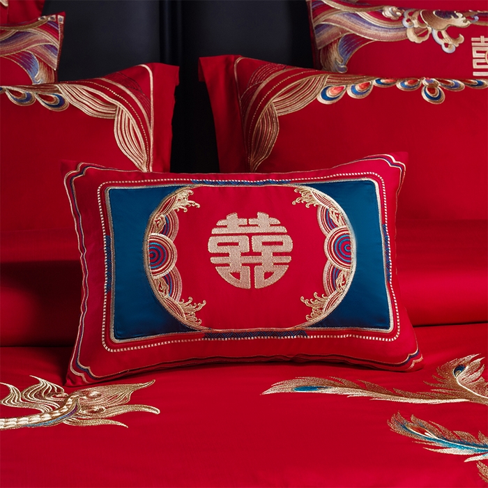 91家纺网 家纺一手货源 找家纺 芊囍纺 2025新款全棉刺绣婚庆四件套 金玉满堂