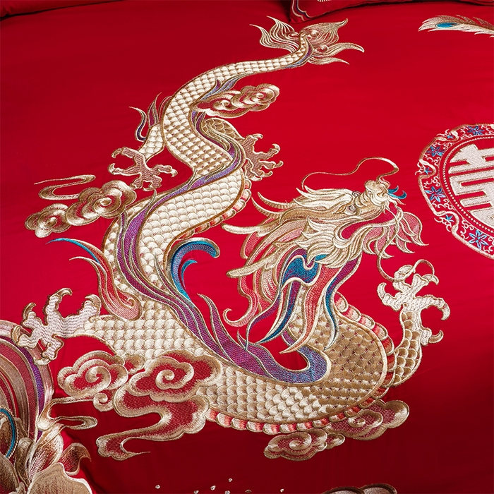 91家纺网 家纺一手货源 找家纺 芊囍纺 2025新款全棉刺绣婚庆四件套 金玉满堂