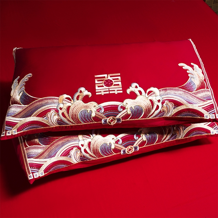 91家纺网 家纺一手货源 找家纺 芊囍纺 2025新款全棉刺绣婚庆四件套 金玉满堂