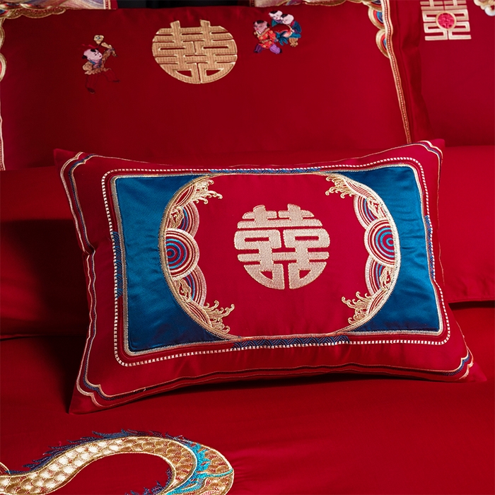 91家纺网 家纺一手货源 找家纺 芊囍纺 2025新款全棉刺绣婚庆四件套 龙凤传情