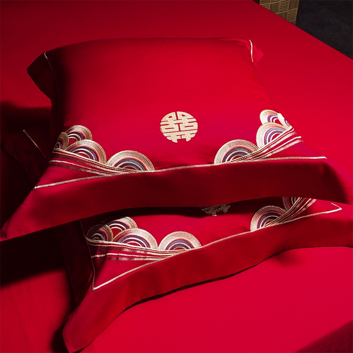 91家纺网 家纺一手货源 找家纺 芊囍纺 2025新款全棉刺绣婚庆四件套 龙凤传情