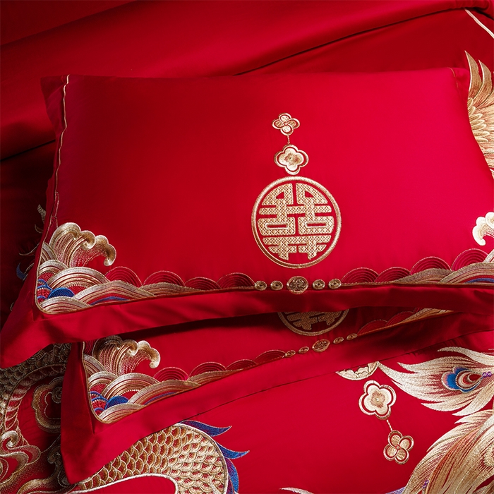 91家纺网 家纺一手货源 找家纺 芊囍纺 2025新款全棉刺绣婚庆四件套 龙凤佳人