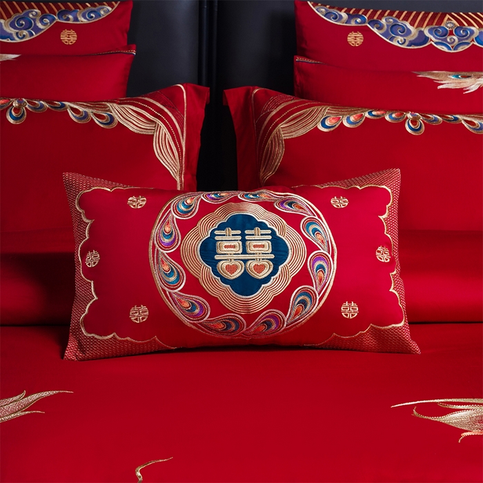 91家纺网 家纺一手货源 找家纺 芊囍纺 2025新款全棉刺绣婚庆四件套 龙凤同喜