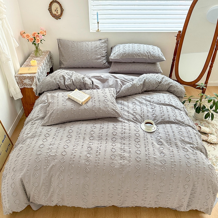 91家纺网 家纺一手货源 找家纺 （总）贝尔 PELLHOME 车妮尔全棉剪花提花四件套外贸民宿小红书风格套件（可抖音代发）