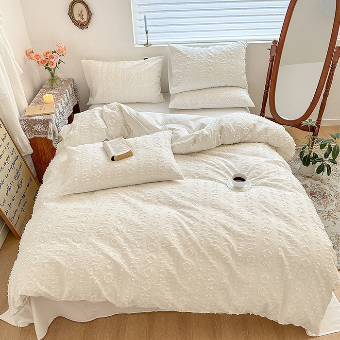 贝尔 PELLHOME 车妮尔全棉剪花提花四件套外贸民宿小红书风格套件（可抖音代发） 车妮尔-白