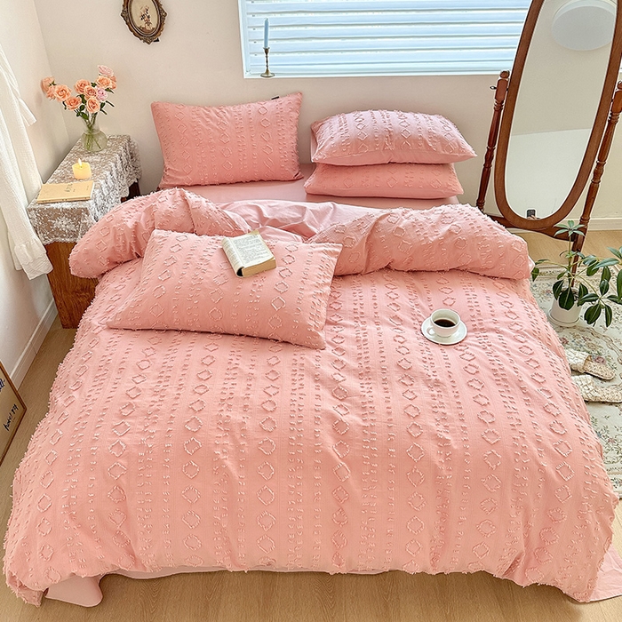 贝尔 PELLHOME 车妮尔全棉剪花提花四件套外贸民宿小红书风格套件（可抖音代发） 车妮尔-粉