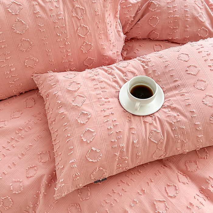 91家纺网 家纺一手货源 找家纺 贝尔 PELLHOME 车妮尔全棉剪花提花四件套外贸民宿小红书风格套件（可抖音代发） 车妮尔-粉