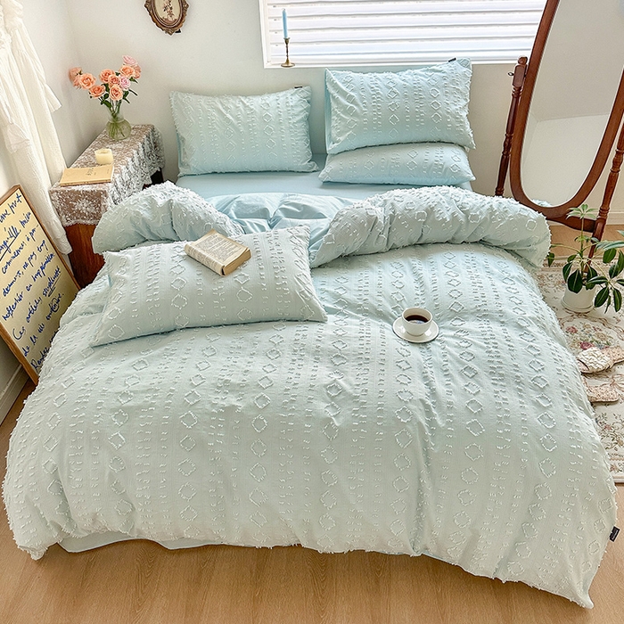 贝尔 PELLHOME 车妮尔全棉剪花提花四件套外贸民宿小红书风格套件（可抖音代发） 车妮尔-蓝