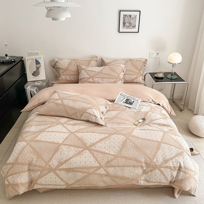 91家纺网 家纺一手货源 找家纺 （总）贝尔 PELLHOME 全棉三层纱提花四件套-埃菲尔系列AB版均为全棉提花面料（可抖音代发）