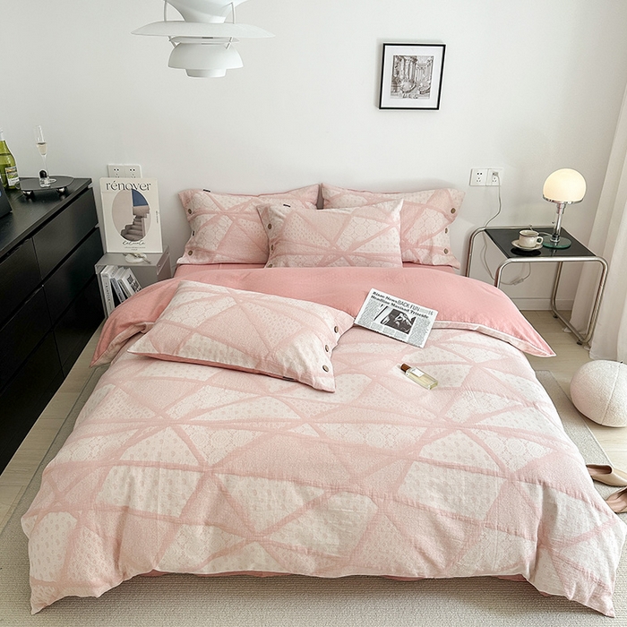 贝尔 PELLHOME 全棉三层纱提花四件套-埃菲尔系列AB版均为全棉提花面料（可抖音代发） 埃菲尔-粉