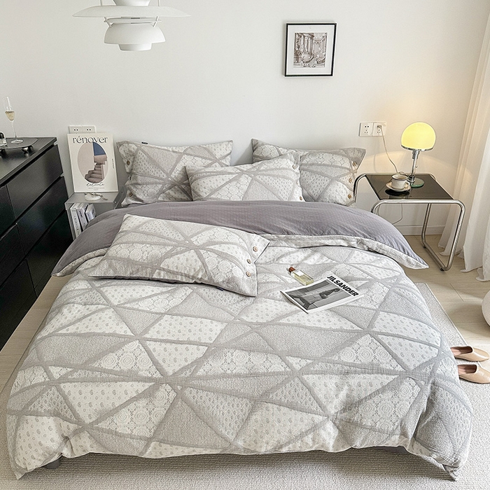 贝尔 PELLHOME 全棉三层纱提花四件套-埃菲尔系列AB版均为全棉提花面料（可抖音代发） 埃菲尔-灰