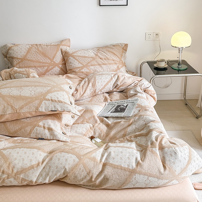 91家纺网 家纺一手货源 找家纺 贝尔 PELLHOME 全棉三层纱提花四件套-埃菲尔系列AB版均为全棉提花面料（可抖音代发） 埃菲尔-咖