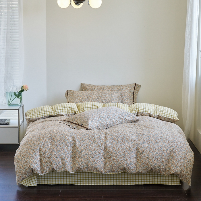 91家纺网 家纺一手货源 找家纺 贝尔 PELLHOME 全棉13376水洗+全棉色织水洗棉-织带款四件套（可抖音代发） 丁香咖