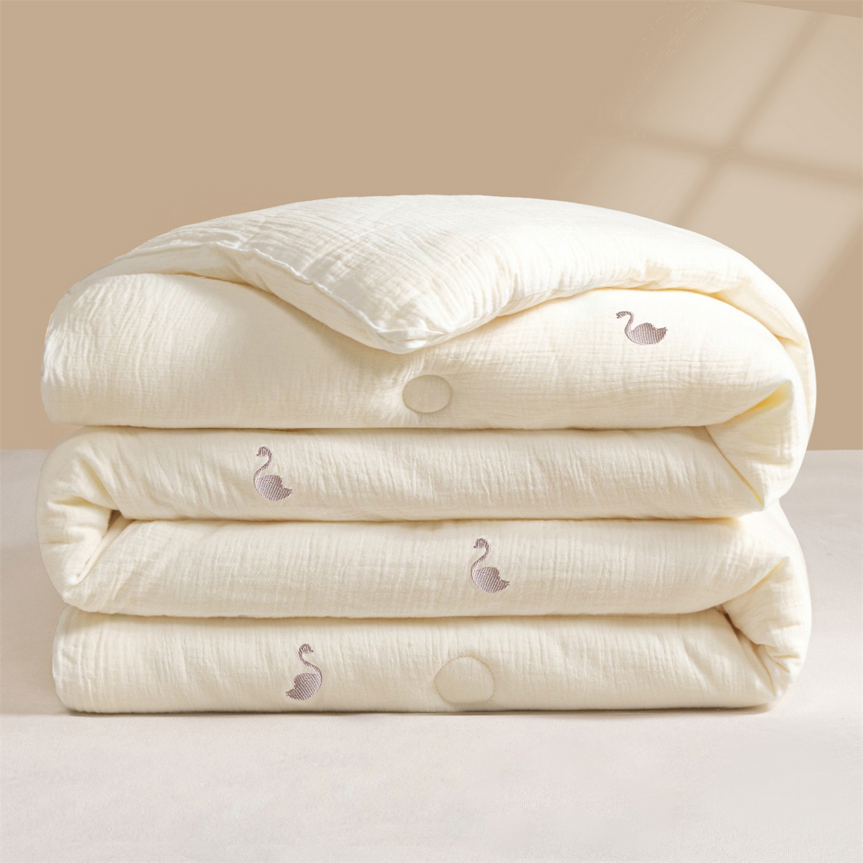 91家纺网 家纺一手货源 找家纺 创优家纺 2025新款专版绣花全棉满绣刺绣21%大豆被纯棉被芯被子春秋被加厚冬被夏被直播 领结天鹅