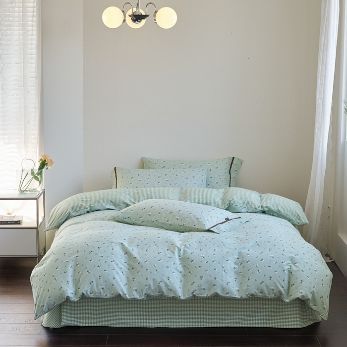 91家纺网 家纺一手货源 找家纺 贝尔 PELLHOME 全棉13376水洗+全棉色织水洗棉-织带款四件套（可抖音代发） 樱桃青柠