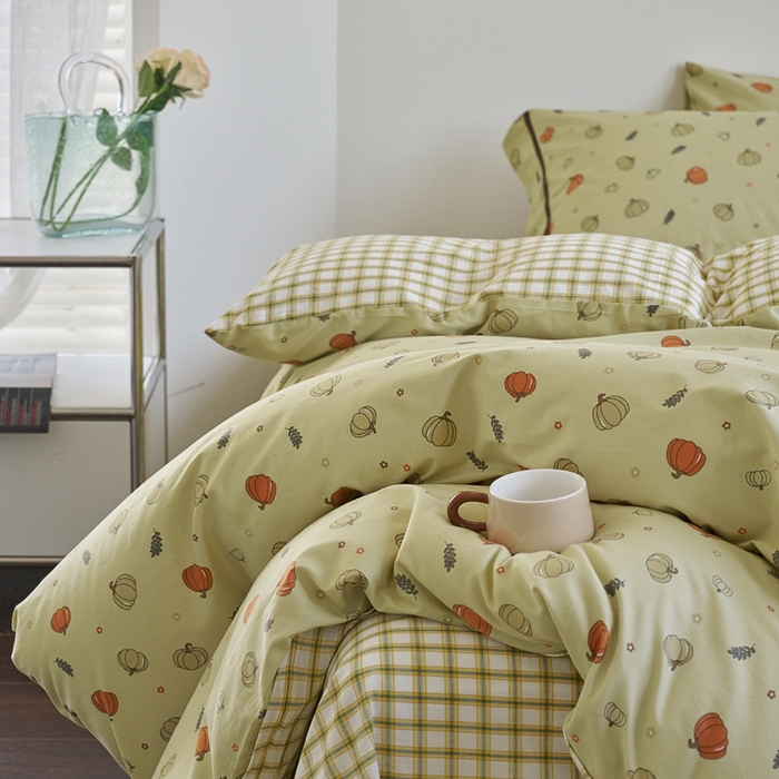 91家纺网 家纺一手货源 找家纺 贝尔 PELLHOME 全棉13376水洗+全棉色织水洗棉-织带款四件套（可抖音代发） 贝贝南瓜