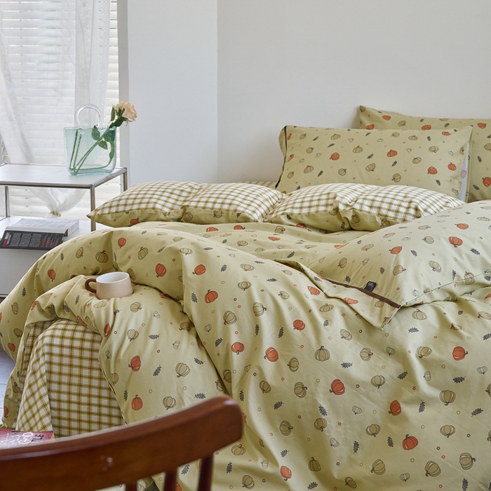 91家纺网 家纺一手货源 找家纺 贝尔 PELLHOME 全棉13376水洗+全棉色织水洗棉-织带款四件套（可抖音代发） 贝贝南瓜