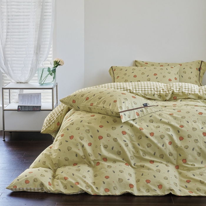 91家纺网 家纺一手货源 找家纺 贝尔 PELLHOME 全棉13376水洗+全棉色织水洗棉-织带款四件套（可抖音代发） 贝贝南瓜