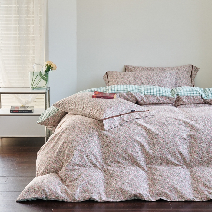 91家纺网 家纺一手货源 找家纺 贝尔 PELLHOME 全棉13376水洗+全棉色织水洗棉-织带款四件套（可抖音代发） 丁香粉紫