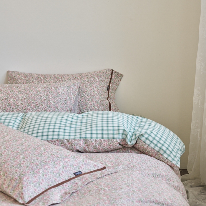 91家纺网 家纺一手货源 找家纺 贝尔 PELLHOME 全棉13376水洗+全棉色织水洗棉-织带款四件套（可抖音代发） 丁香粉紫