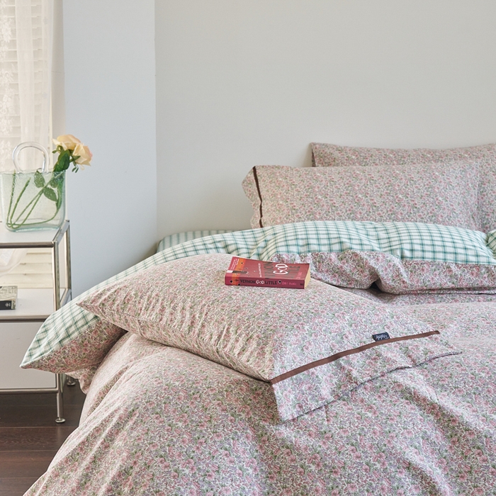 91家纺网 家纺一手货源 找家纺 贝尔 PELLHOME 全棉13376水洗+全棉色织水洗棉-织带款四件套（可抖音代发） 丁香粉紫