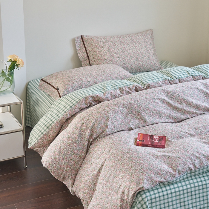 91家纺网 家纺一手货源 找家纺 贝尔 PELLHOME 全棉13376水洗+全棉色织水洗棉-织带款四件套（可抖音代发） 丁香粉紫