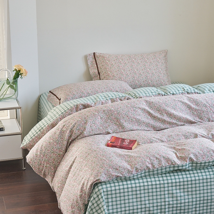 91家纺网 家纺一手货源 找家纺 贝尔 PELLHOME 全棉13376水洗+全棉色织水洗棉-织带款四件套（可抖音代发） 丁香粉紫