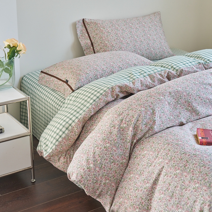 91家纺网 家纺一手货源 找家纺 贝尔 PELLHOME 全棉13376水洗+全棉色织水洗棉-织带款四件套（可抖音代发） 丁香粉紫