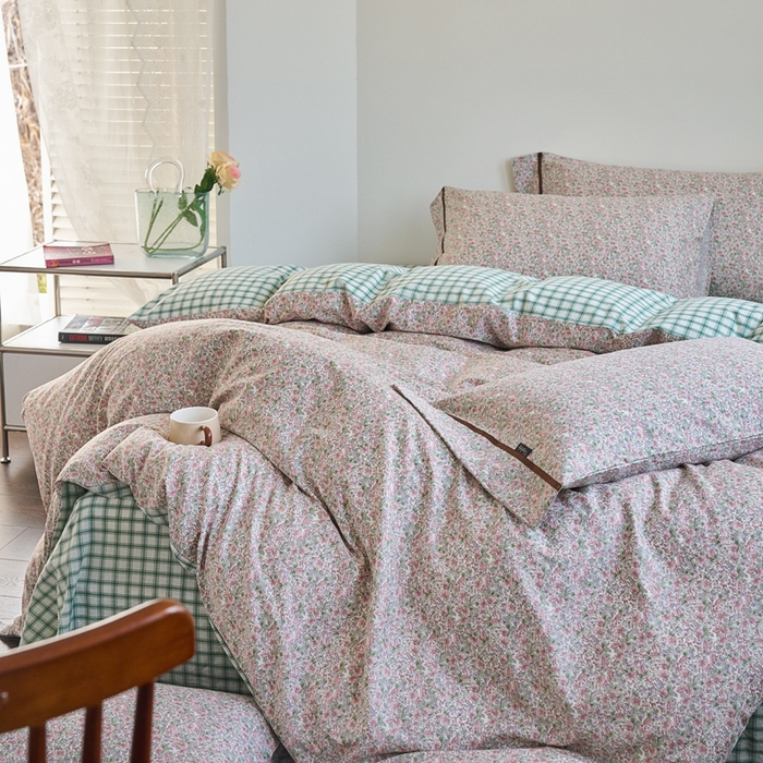 91家纺网 家纺一手货源 找家纺 贝尔 PELLHOME 全棉13376水洗+全棉色织水洗棉-织带款四件套（可抖音代发） 丁香粉紫