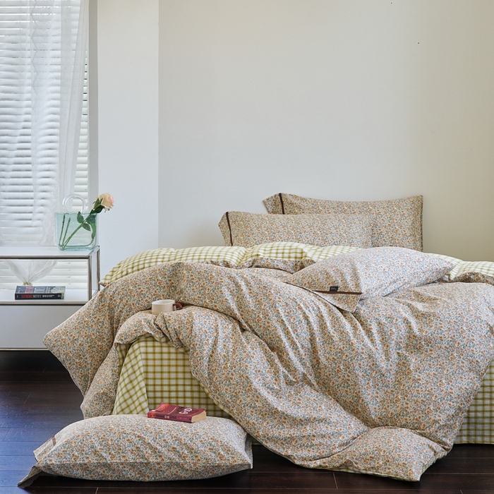 91家纺网 家纺一手货源 找家纺 贝尔 PELLHOME 全棉13376水洗+全棉色织水洗棉-织带款四件套（可抖音代发） 丁香咖