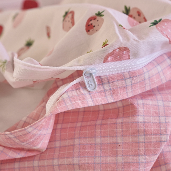 91家纺网 家纺一手货源 找家纺 贝尔 PELLHOME 全棉13376水洗+全棉色织水洗棉-织带款四件套（可抖音代发） 粉钻草莓