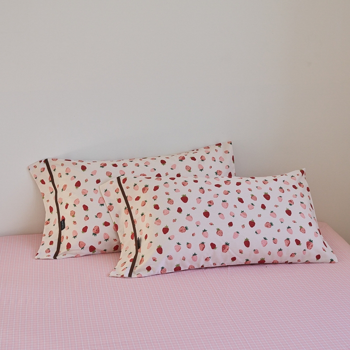 91家纺网 家纺一手货源 找家纺 贝尔 PELLHOME 全棉13376水洗+全棉色织水洗棉-织带款四件套（可抖音代发） 粉钻草莓