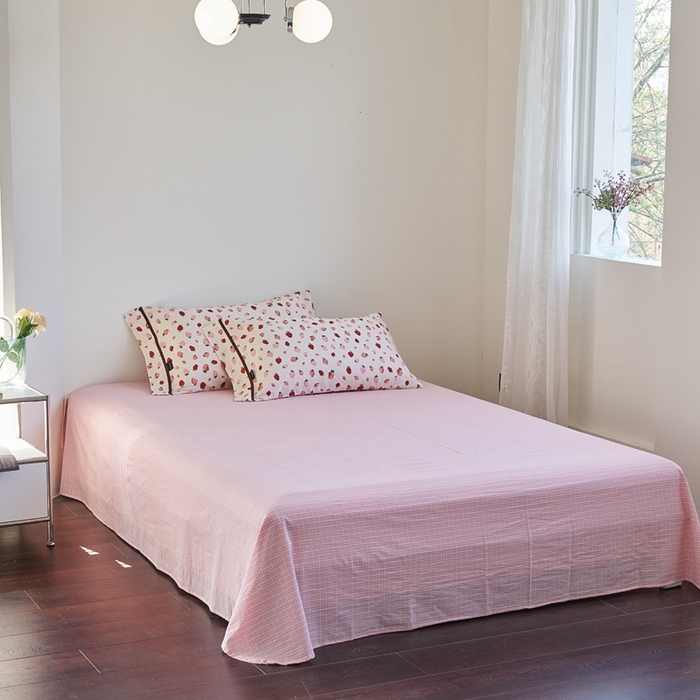 91家纺网 家纺一手货源 找家纺 贝尔 PELLHOME 全棉13376水洗+全棉色织水洗棉-织带款四件套（可抖音代发） 粉钻草莓