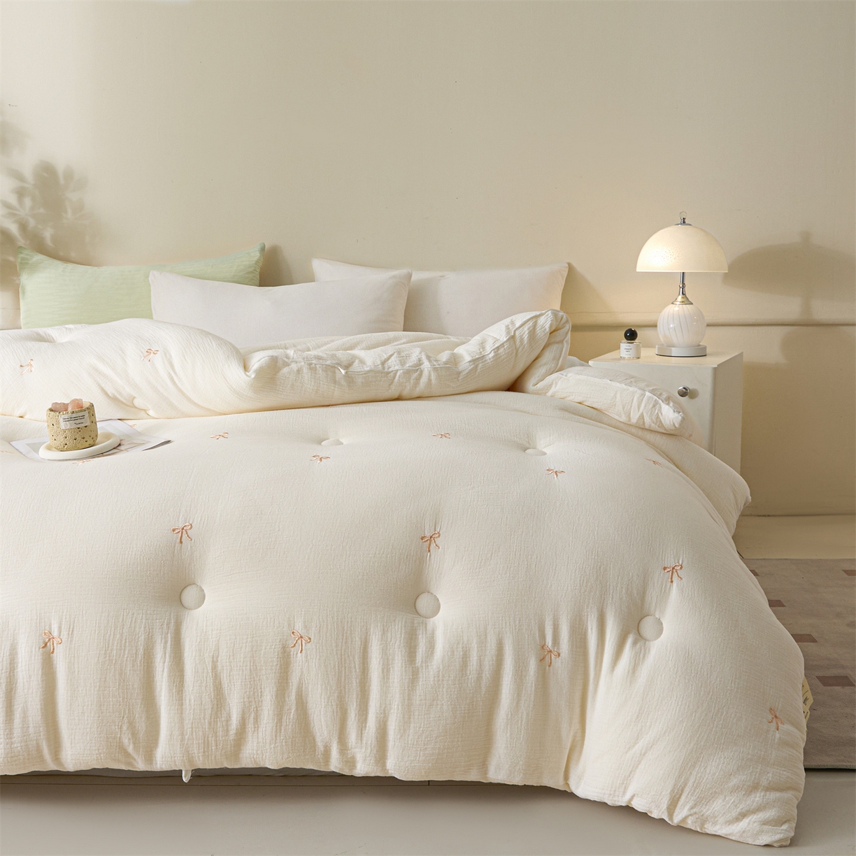 91家纺网 家纺一手货源 找家纺 创优家纺 2025新款专版绣花全棉满绣刺绣21%大豆被纯棉被芯被子春秋被加厚冬被夏被直播 蝴蝶结