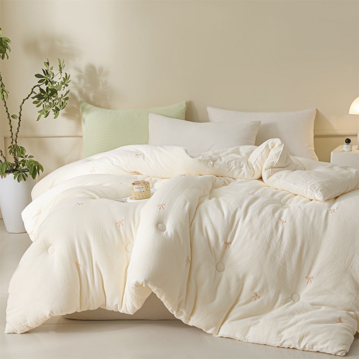 91家纺网 家纺一手货源 找家纺 创优家纺 2025新款专版绣花全棉满绣刺绣21%大豆被纯棉被芯被子春秋被加厚冬被夏被直播 蝴蝶结