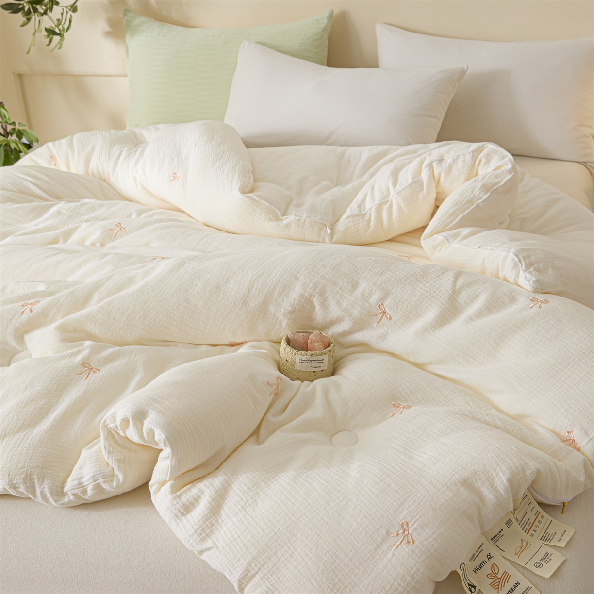 91家纺网 家纺一手货源 找家纺 创优家纺 2025新款专版绣花全棉满绣刺绣21%大豆被纯棉被芯被子春秋被加厚冬被夏被直播 蝴蝶结