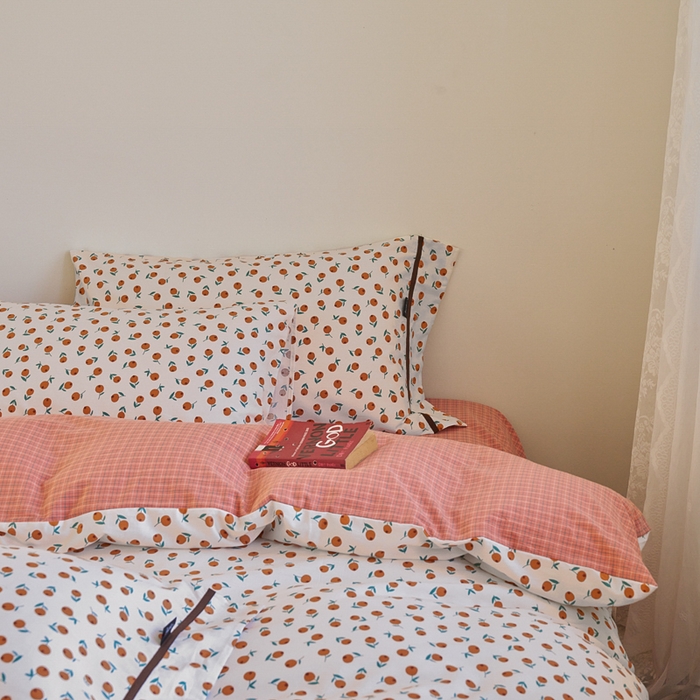 91家纺网 家纺一手货源 找家纺 贝尔 PELLHOME 全棉13376水洗+全棉色织水洗棉-织带款四件套（可抖音代发） 柑橙橘