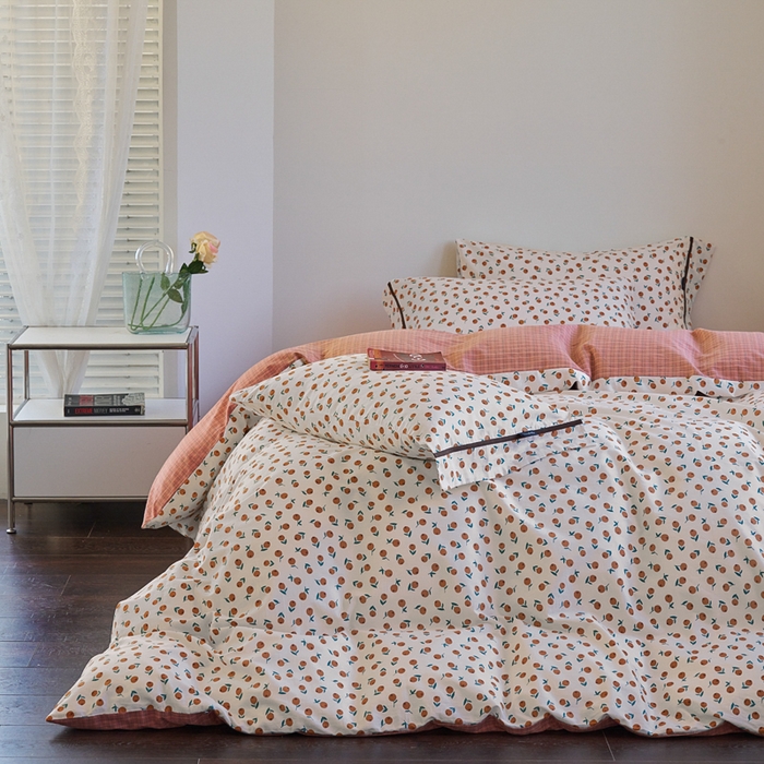 91家纺网 家纺一手货源 找家纺 贝尔 PELLHOME 全棉13376水洗+全棉色织水洗棉-织带款四件套（可抖音代发） 柑橙橘