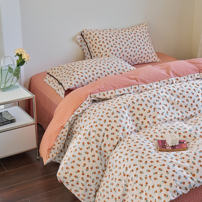 91家纺网 家纺一手货源 找家纺 贝尔 PELLHOME 全棉13376水洗+全棉色织水洗棉-织带款四件套（可抖音代发） 柑橙橘