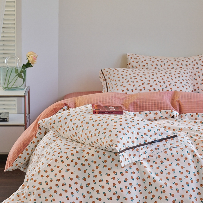 91家纺网 家纺一手货源 找家纺 贝尔 PELLHOME 全棉13376水洗+全棉色织水洗棉-织带款四件套（可抖音代发） 柑橙橘