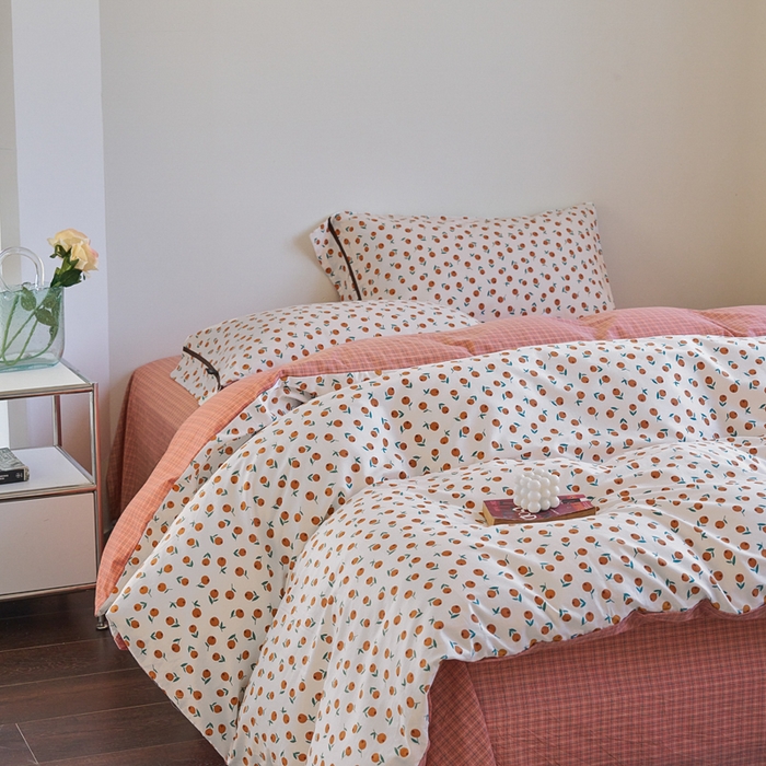 91家纺网 家纺一手货源 找家纺 贝尔 PELLHOME 全棉13376水洗+全棉色织水洗棉-织带款四件套（可抖音代发） 柑橙橘