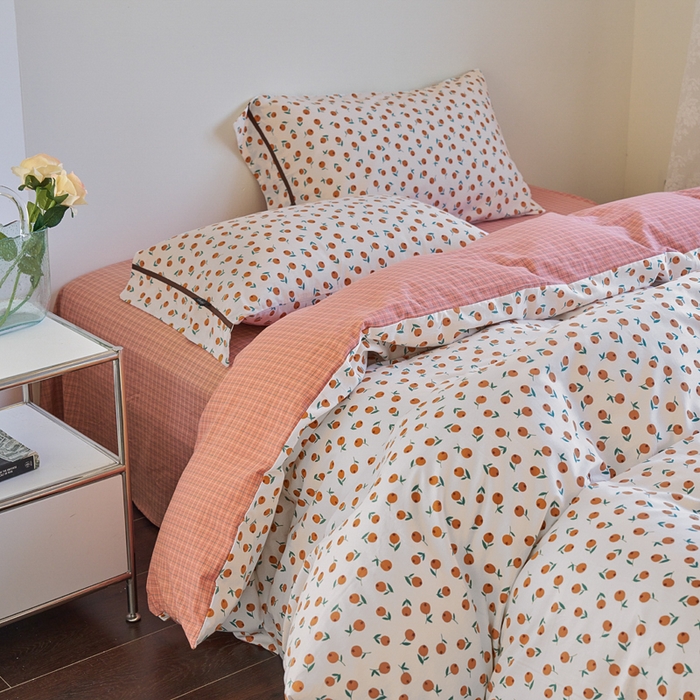 91家纺网 家纺一手货源 找家纺 贝尔 PELLHOME 全棉13376水洗+全棉色织水洗棉-织带款四件套（可抖音代发） 柑橙橘