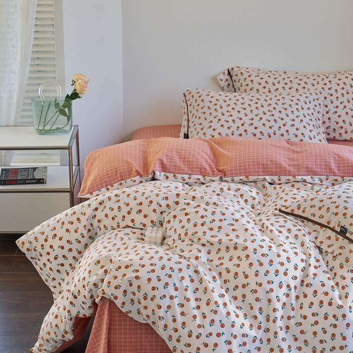 91家纺网 家纺一手货源 找家纺 贝尔 PELLHOME 全棉13376水洗+全棉色织水洗棉-织带款四件套（可抖音代发） 柑橙橘