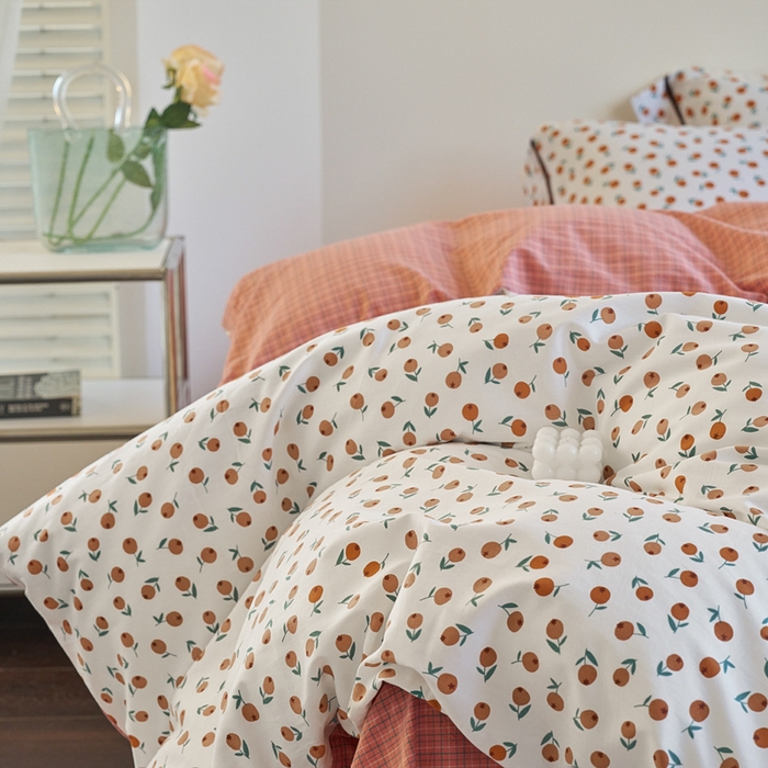 91家纺网 家纺一手货源 找家纺 贝尔 PELLHOME 全棉13376水洗+全棉色织水洗棉-织带款四件套（可抖音代发） 柑橙橘