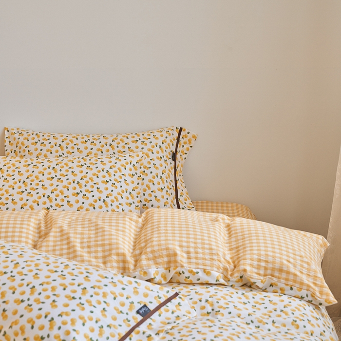 91家纺网 家纺一手货源 找家纺 贝尔 PELLHOME 全棉13376水洗+全棉色织水洗棉-织带款四件套（可抖音代发） 柠檬糖黄