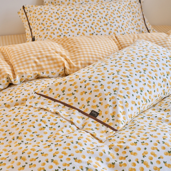 91家纺网 家纺一手货源 找家纺 贝尔 PELLHOME 全棉13376水洗+全棉色织水洗棉-织带款四件套（可抖音代发） 柠檬糖黄