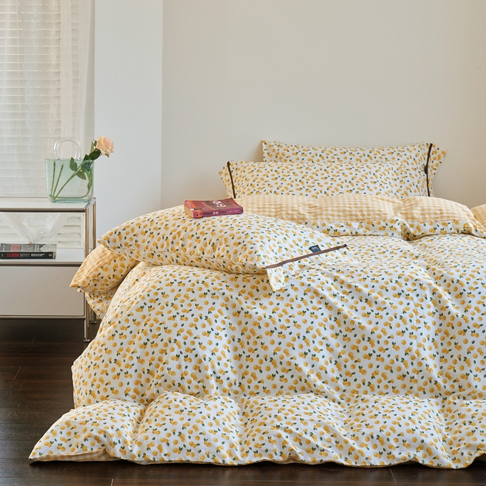 91家纺网 家纺一手货源 找家纺 贝尔 PELLHOME 全棉13376水洗+全棉色织水洗棉-织带款四件套（可抖音代发） 柠檬糖黄