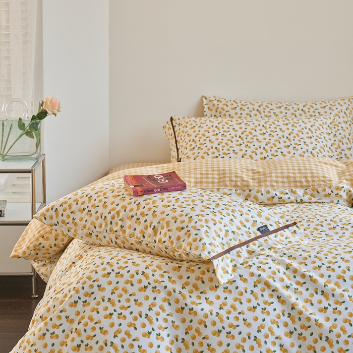 91家纺网 家纺一手货源 找家纺 贝尔 PELLHOME 全棉13376水洗+全棉色织水洗棉-织带款四件套（可抖音代发） 柠檬糖黄